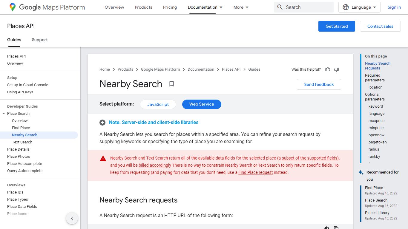 Nearby Search | Places API | Google Developers